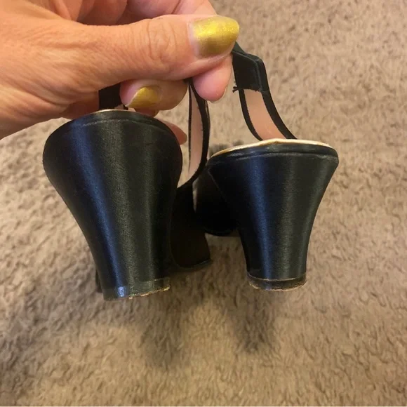 Vintage Daniel Green Comfy Boudoir Shoes Slippers Black Satin Peep Toe 5 - Picture 7 of 10